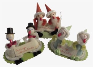 3 Ornaments Snowman Santa And Elves Elf Chenille Spun - Christmas Ornament - Transparent PNG Free Download