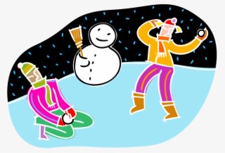Vector Illustration Of Children Building Snowman Anthropomorphic - Cartoon - Transparent PNG Free Download
