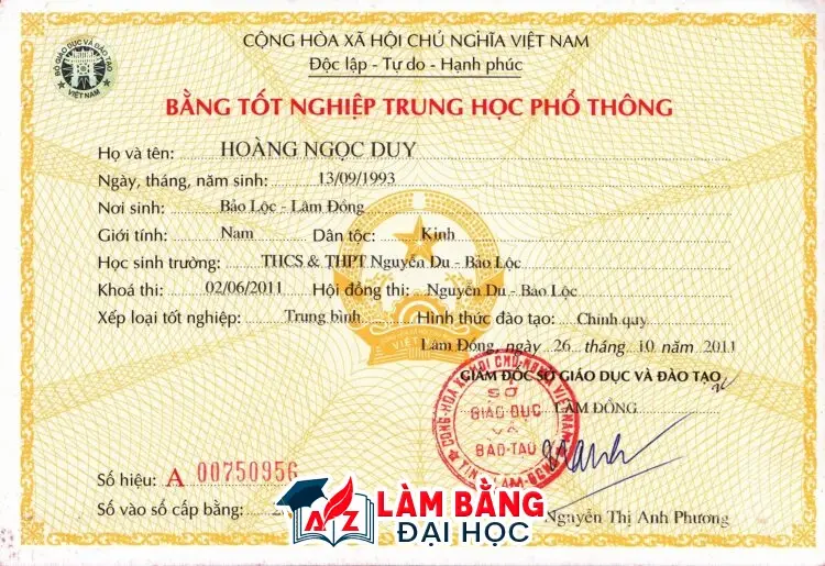 Mua Bằng Cấp 3 Uy Tín - Giá Rẻ - Hồ Sơ Gốc - Làm Bằng AZ