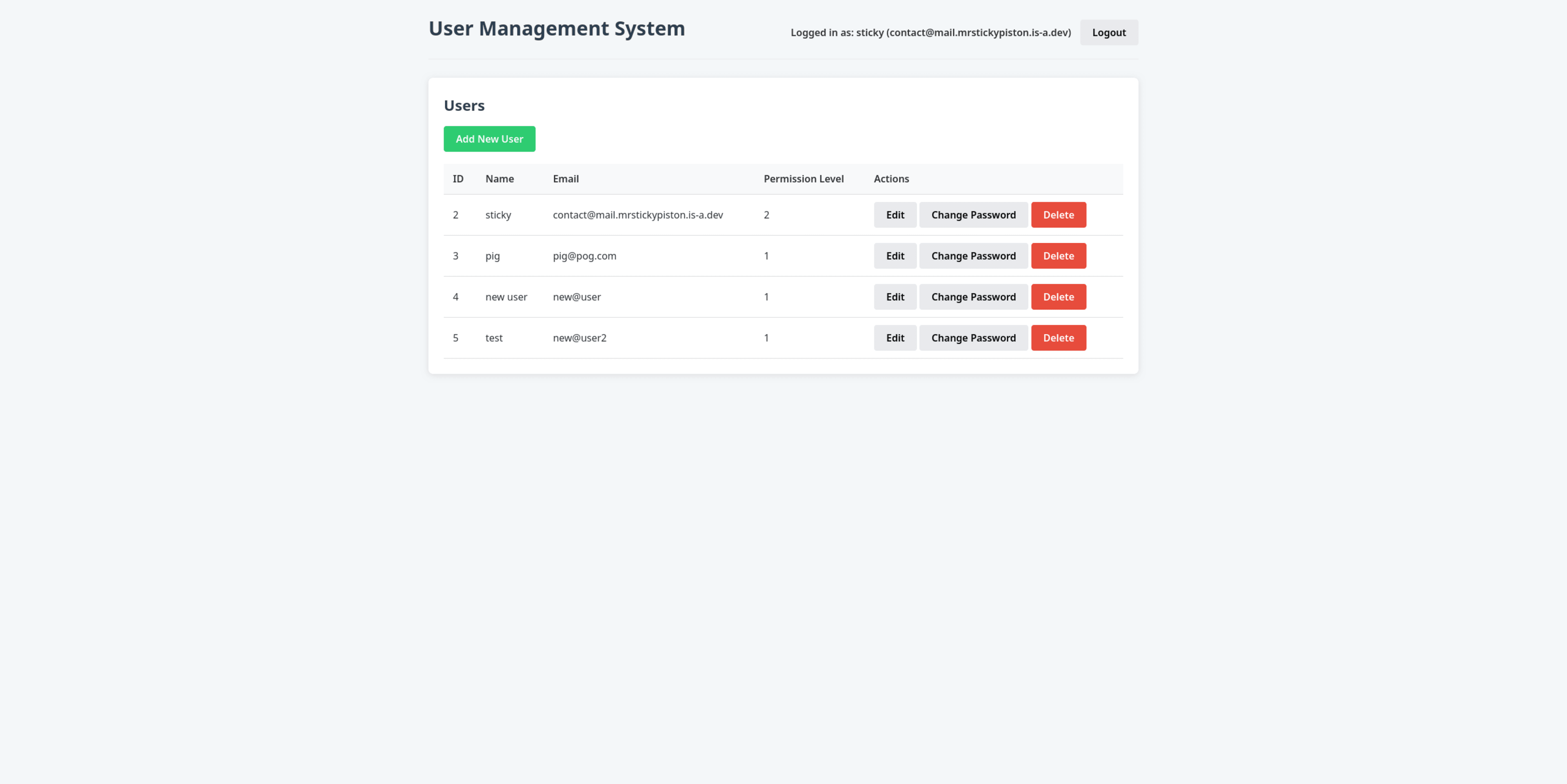 Actix Web Example dynamic user management admin panel screen screenshot