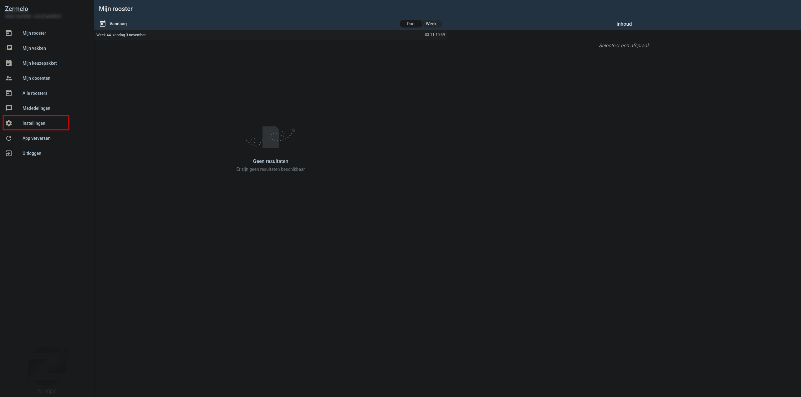 Screenshot of zermelo