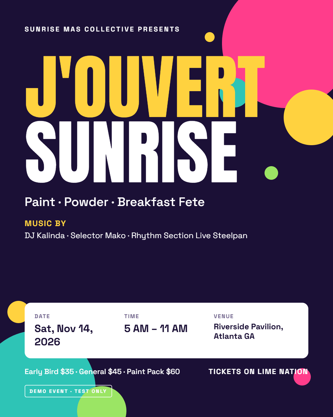J’OUVERT SUNRISE: Paint · Powder · Breakfast Fete flyer