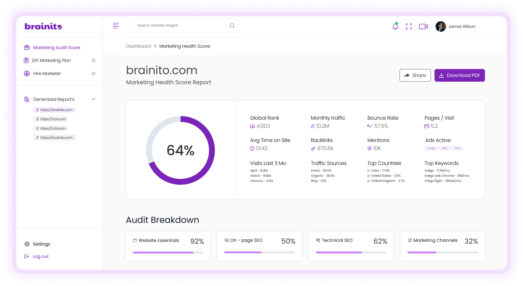 Brainito Marketing Audit Dashboard