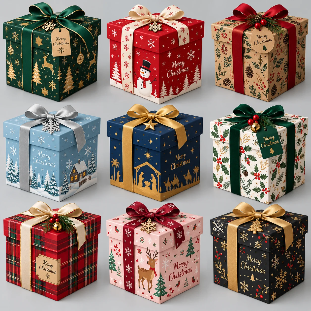 empty festive gift boxes