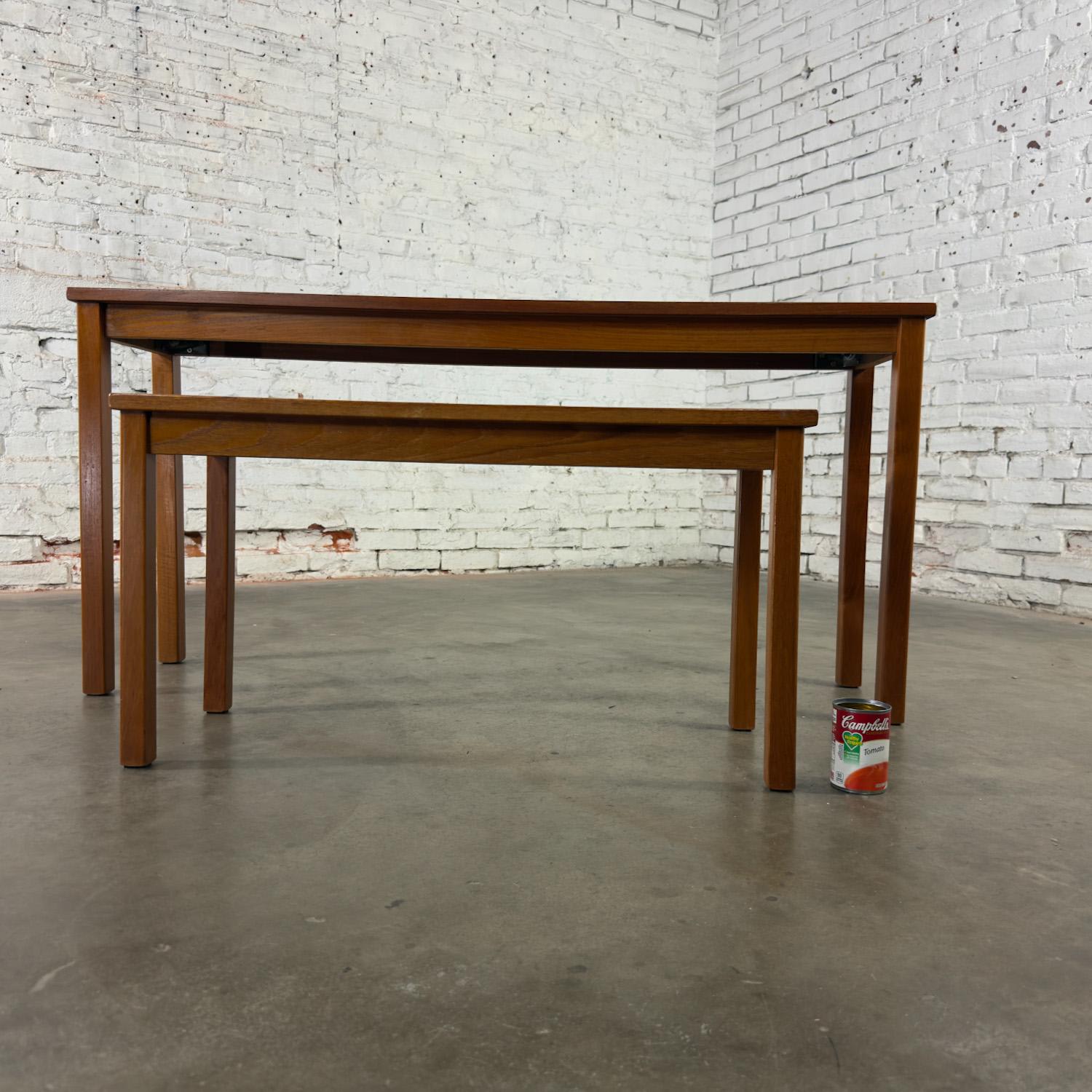 Late-20th Century Scandinavian Modern Pair of Teak Nesting Sofa Console Tables w/Tile Insert Tops