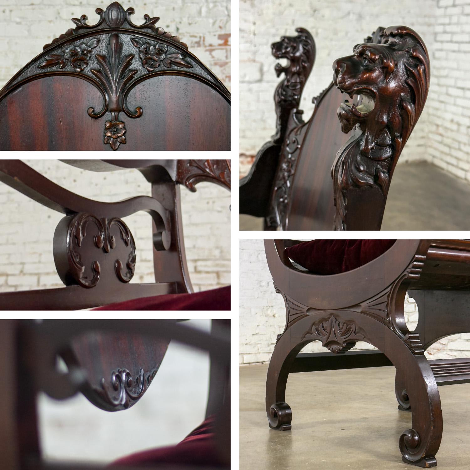 Late 19th Century Neo Renaissance Style Lion Head Savonarola Throne Chair w/Mahogany Frame