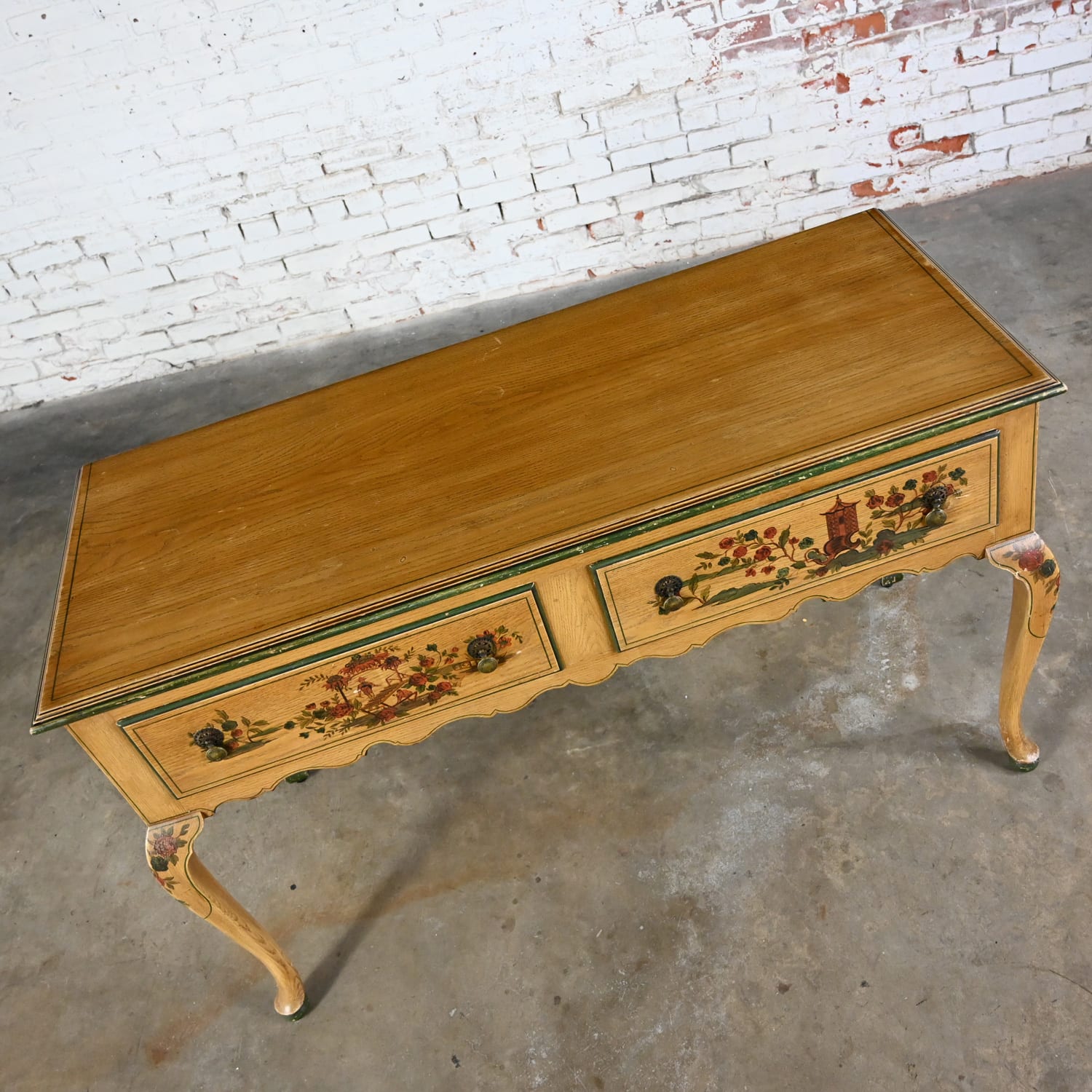 Antique Chinoiserie Hunt Style Buffet Sideboard or Server Hand Painted with Cabriole Legs