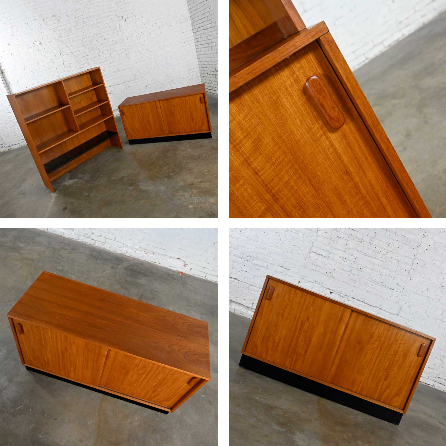 Vintage Scandinavian Modern Adjustable 2 Piece Display Cabinet Bookcase China Hutch