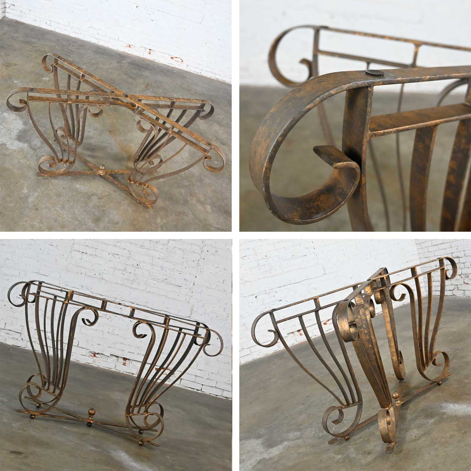 Vintage Art Deco Style Wrought Iron Granite Top Sofa Console Table