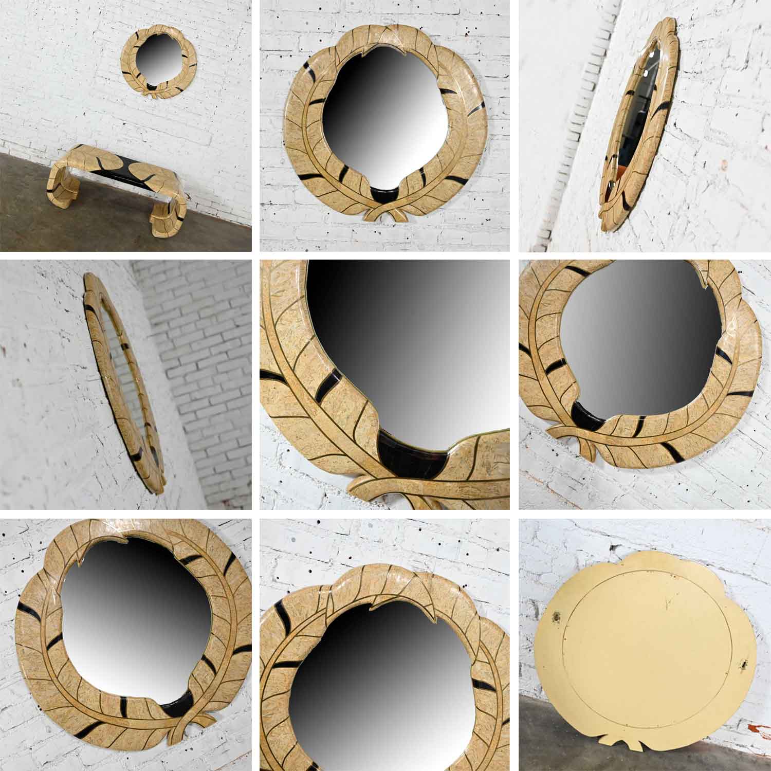 Art Deco Revival Tessellated Marble Low Console Table & Mirror Style of Maitland Smith