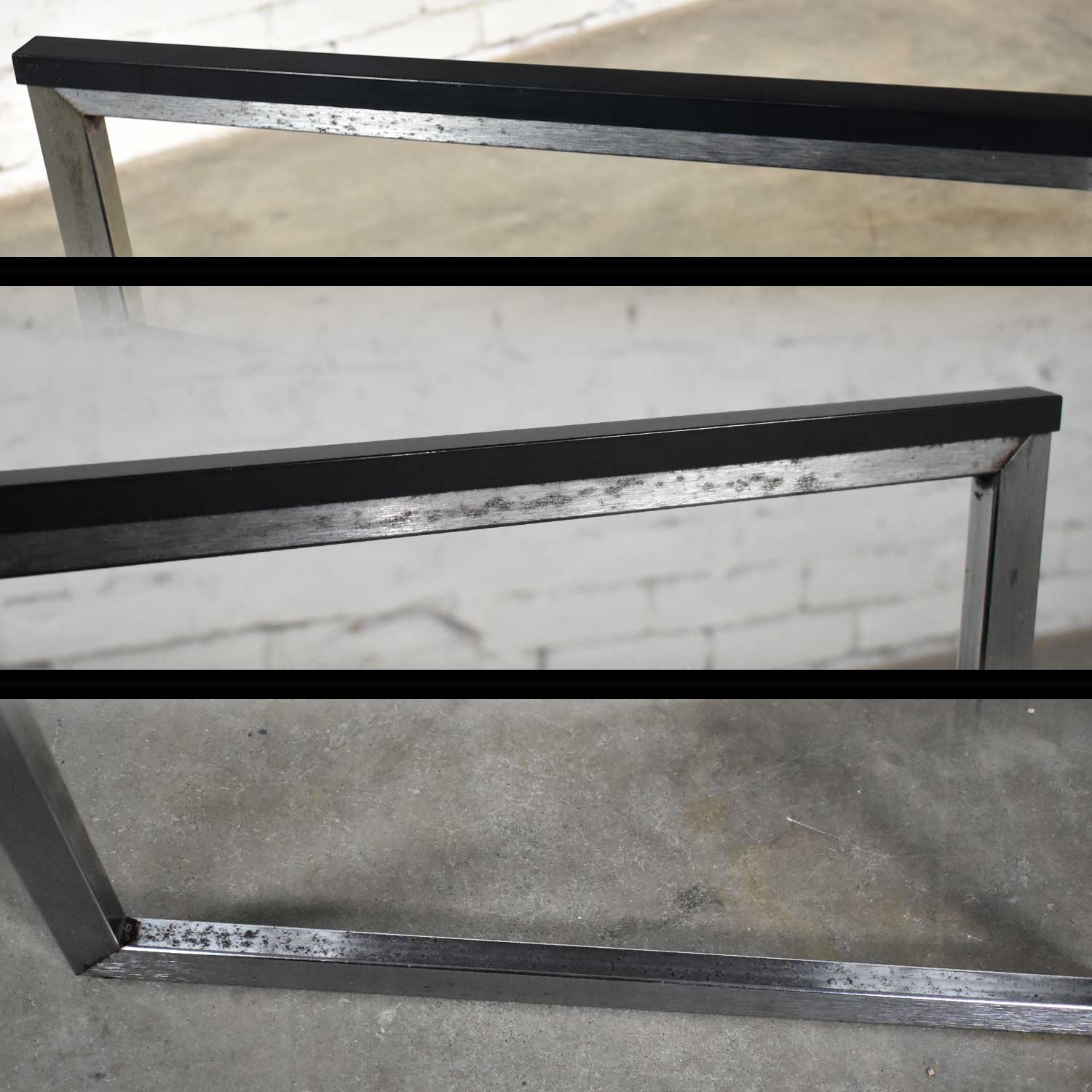 Vintage Chrome & Black Vinyl Faux Leather Sling Director’s Chairs Straight Legs, a Pair