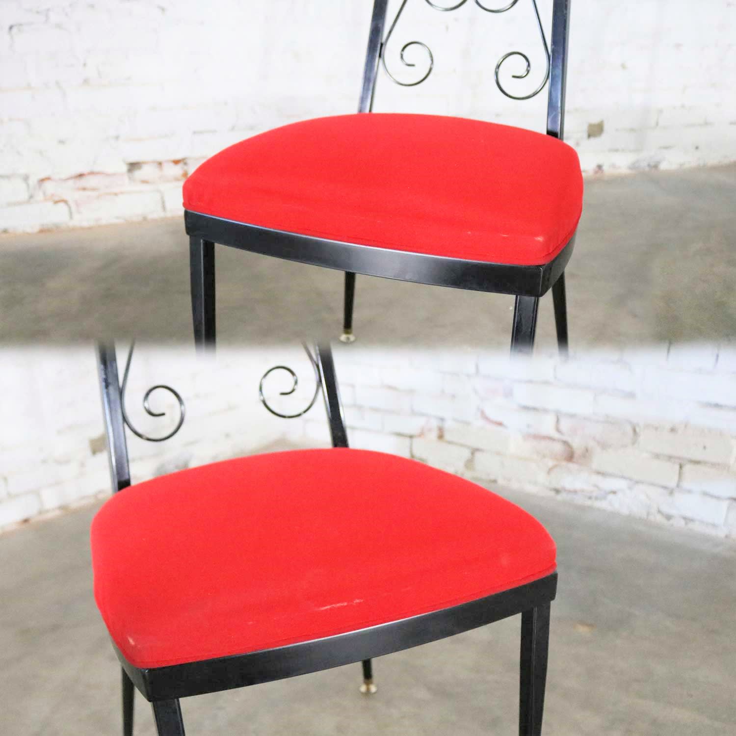 Set 6 Decorables 1967 Selection for Chromcraft Metal Dining Chairs Red and Black
