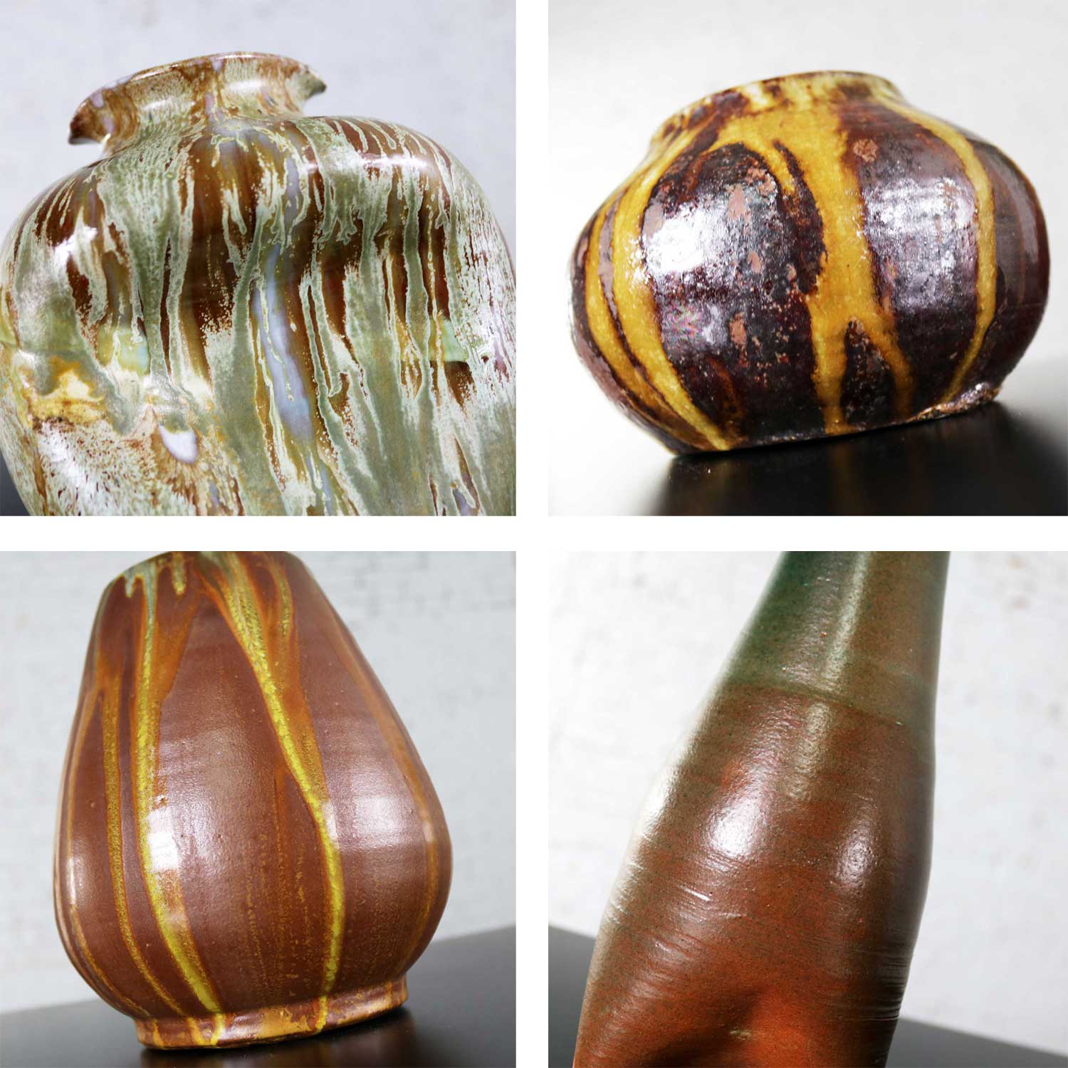 Set of 4 Pieces of Mid-Century Modern Studio Ceramic Pottery 3 Pots 1 Bottle