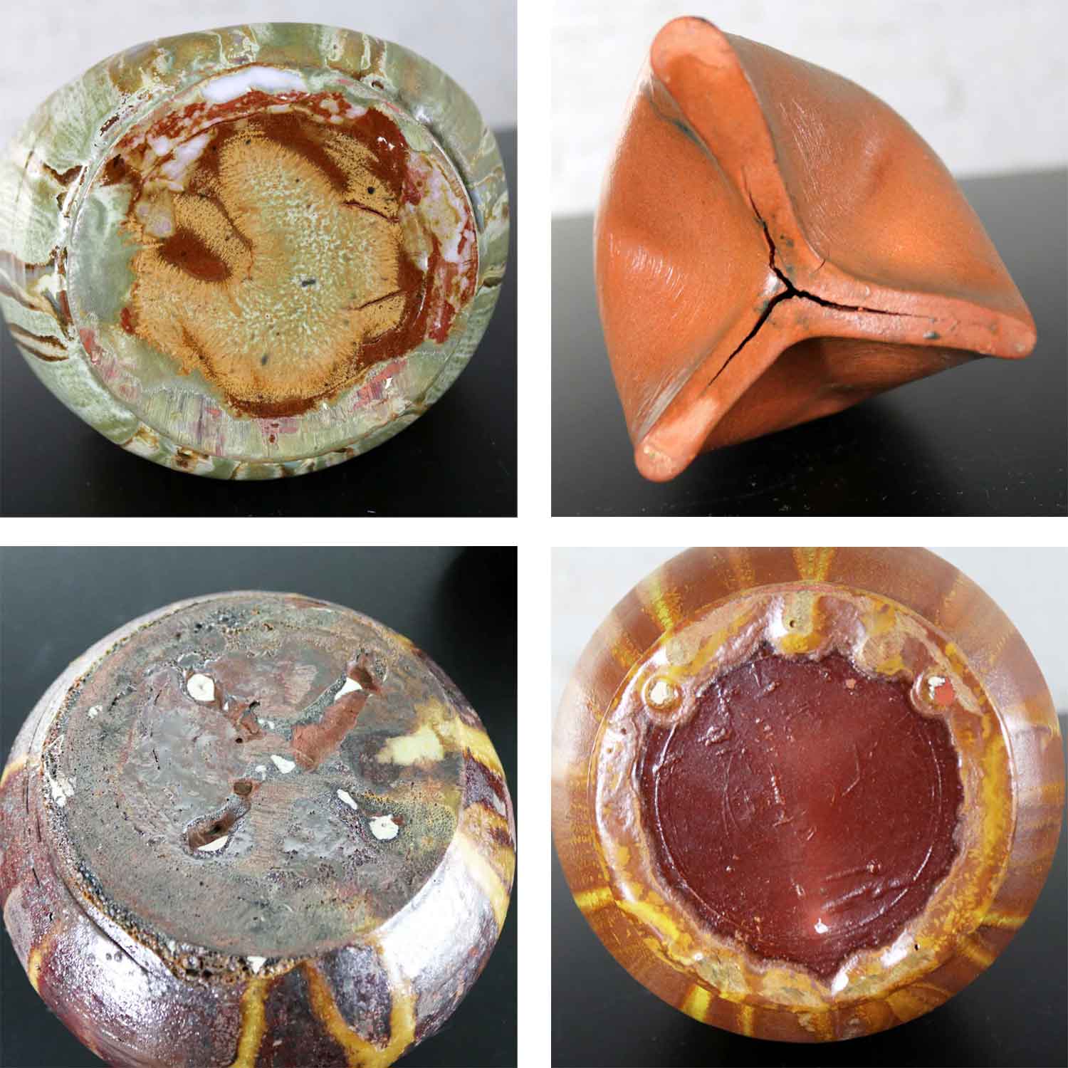 Set of 4 Pieces of Mid-Century Modern Studio Ceramic Pottery 3 Pots 1 Bottle