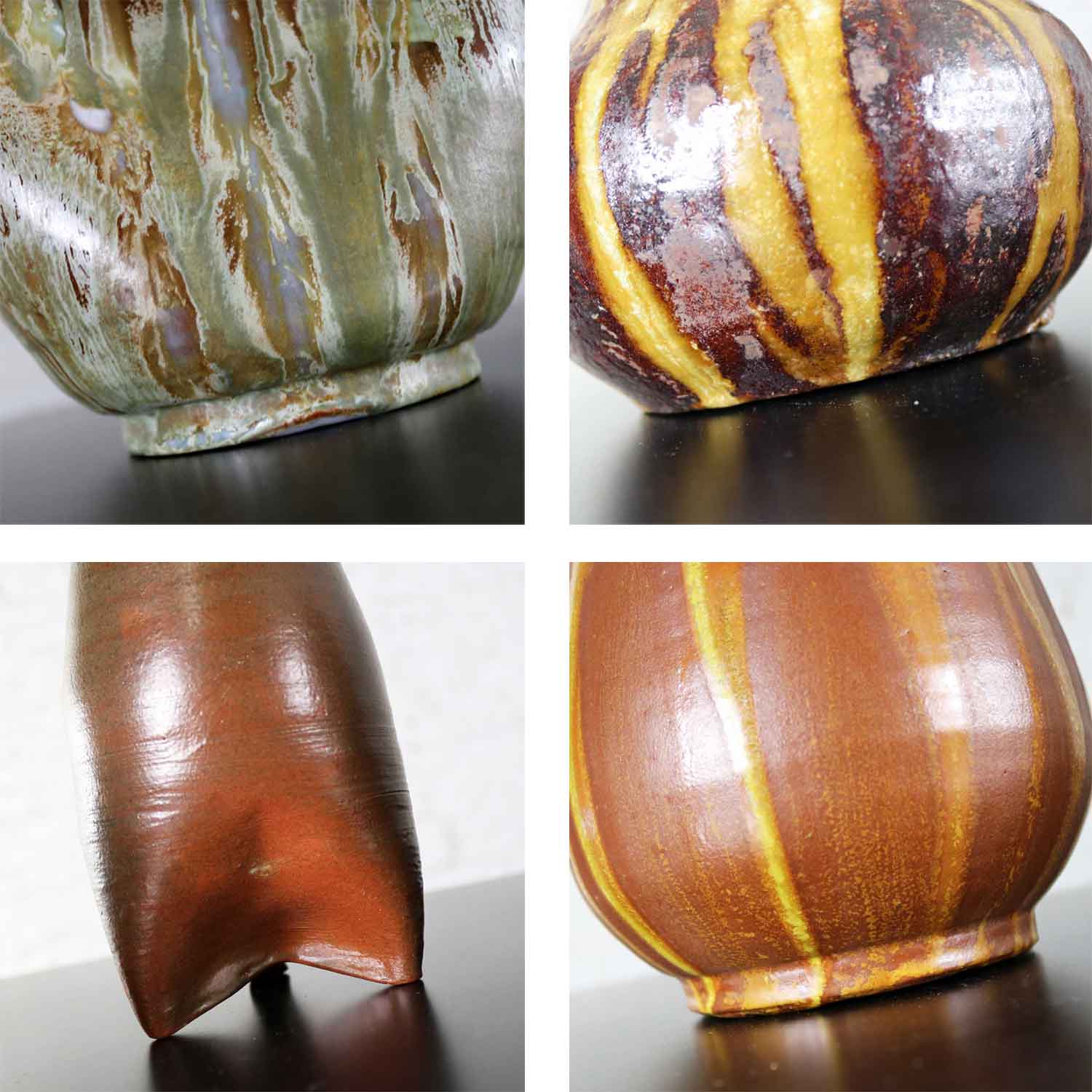 Set of 4 Pieces of Mid-Century Modern Studio Ceramic Pottery 3 Pots 1 Bottle