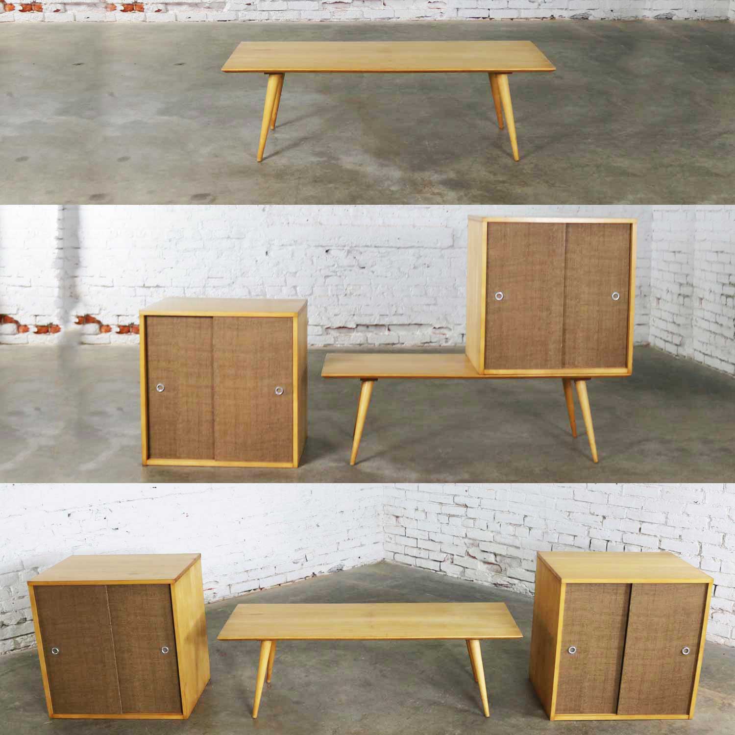 Paul McCobb Planner Group Pair Sliding Door Cabinets on Bench Platform Mid Century