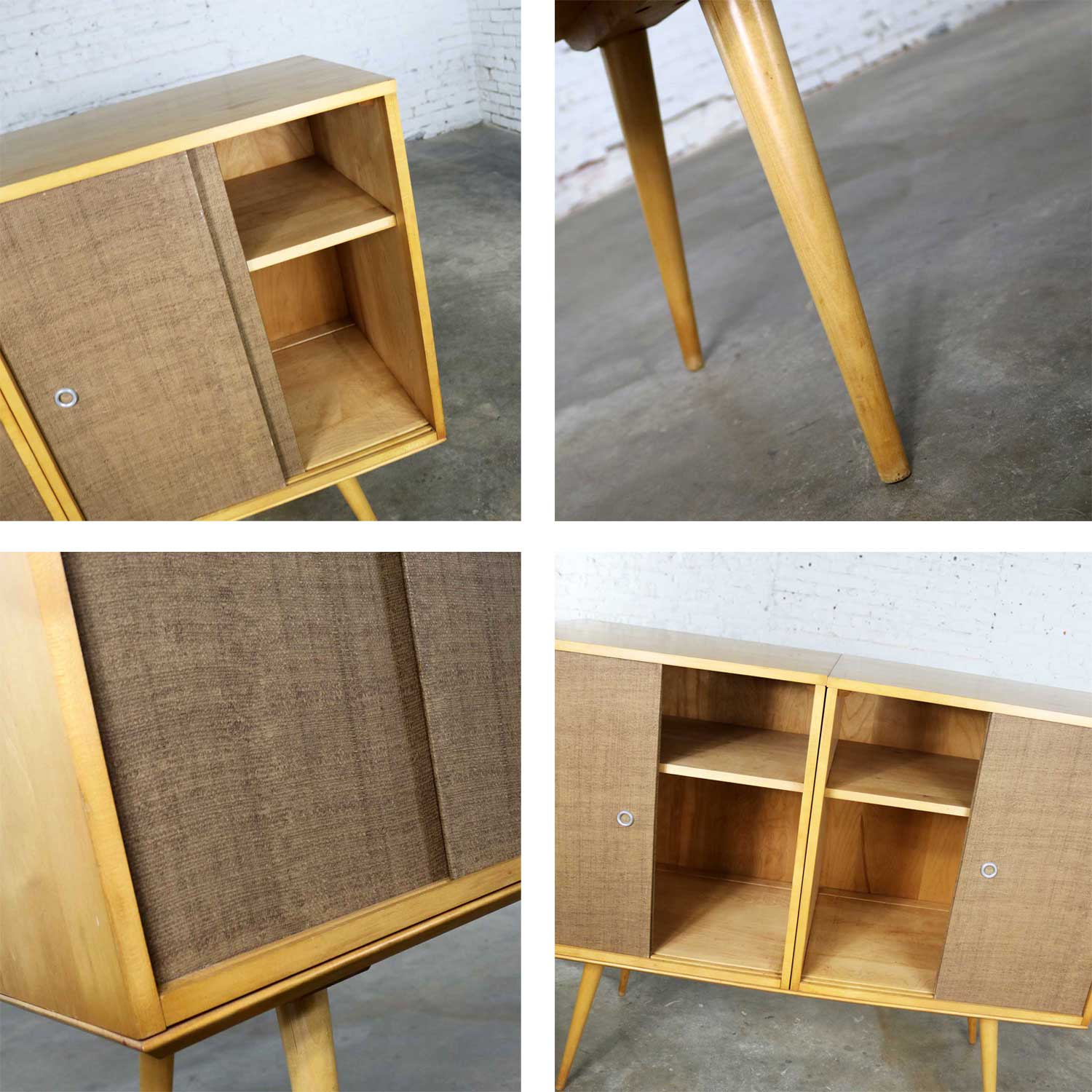 Paul McCobb Planner Group Pair Sliding Door Cabinets on Bench Platform Mid Century