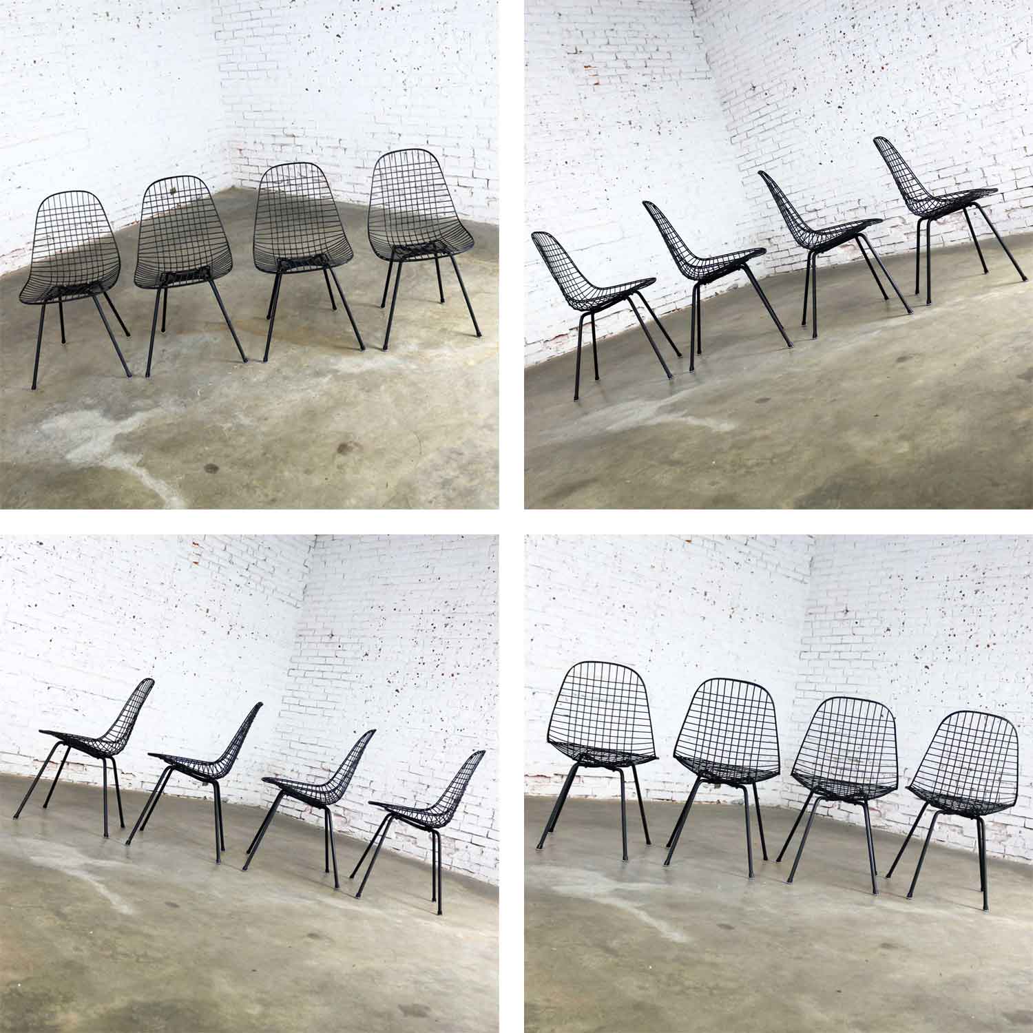 4 DKX-2 Wire Bikini Shell Chairs w/ X Bases & Hot Pink Bikinis by Eames for Herman Miller