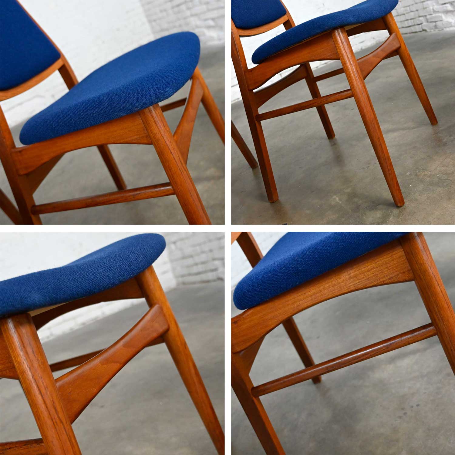 6 Vintage Vamdrup Stolefabrik Scandinavian Modern Teak & Blue Dining Chairs Style Eva Chair by Niels Koefoed