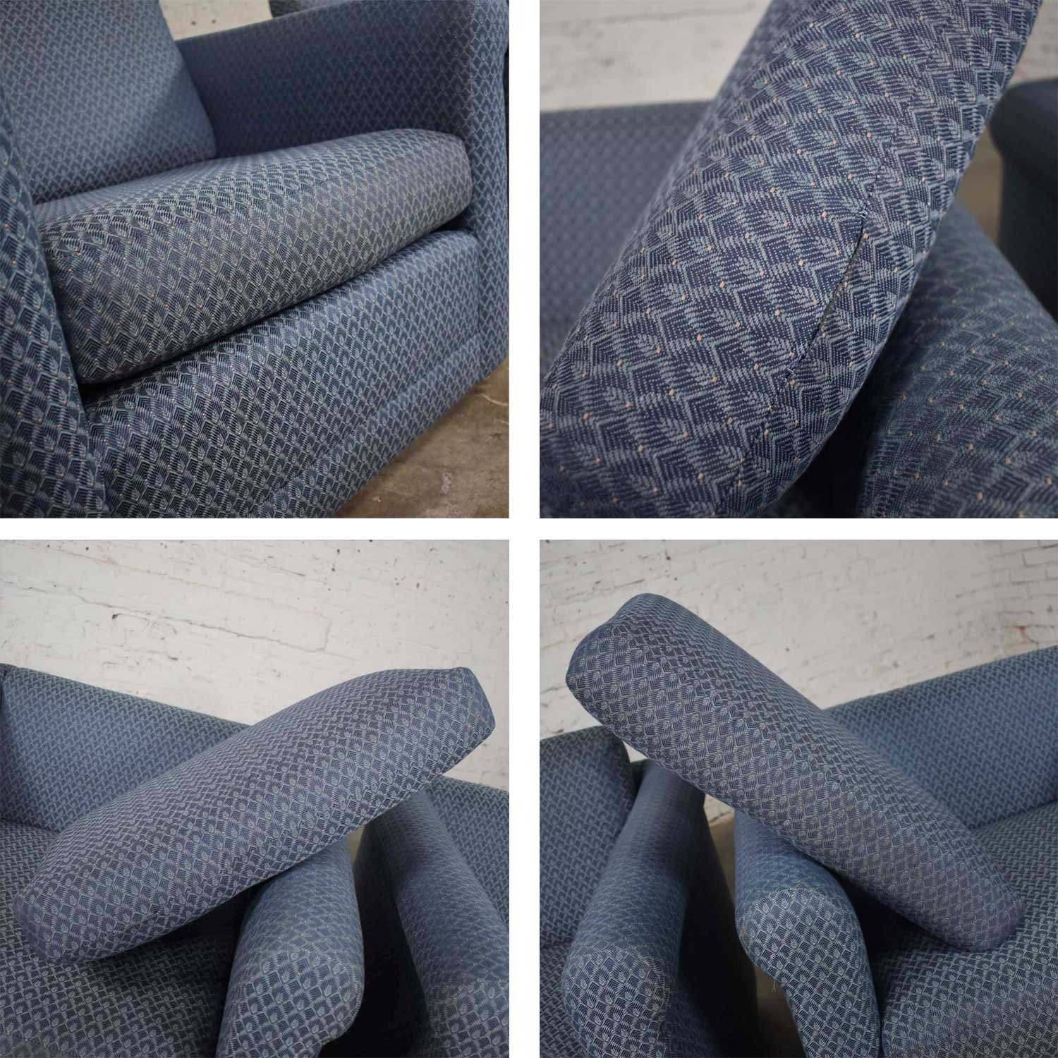 Pair of Vintage Rolled Arm Tuxedo Style Cube Club Chairs Art Deco Hollywood Regency Style