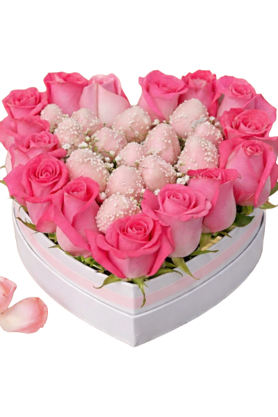 Ramo de rosas rosadas con frutillas en Guayaquil - Floreria DIFIORI Guayaquil