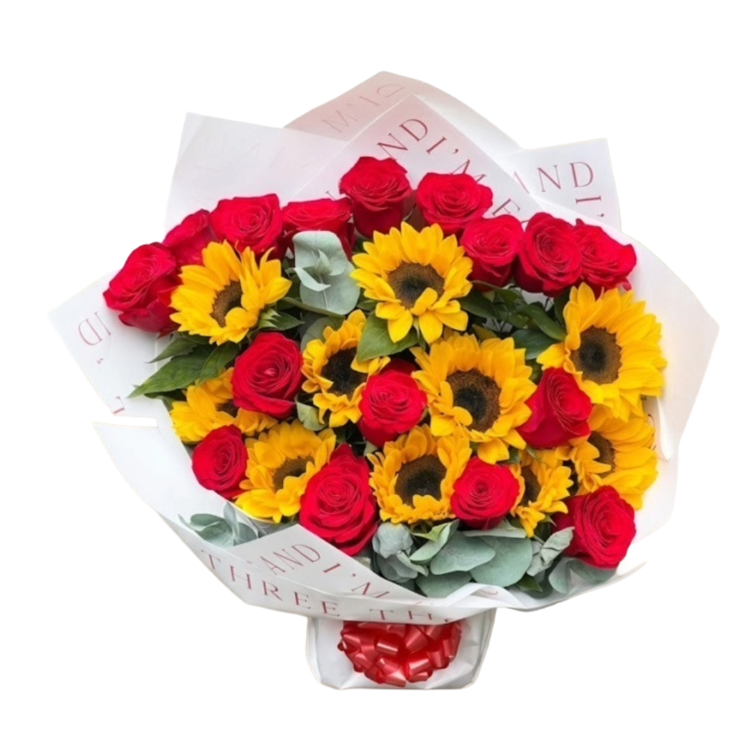 Ramo de girasoles con 24 rosas rojas en Guayaquil - Floreria DIFIORI Guayaquil