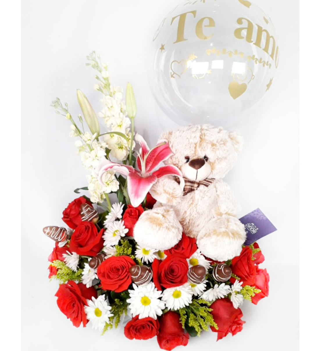 Ramo con Peluche, Globo y Fresas con Chocolate | Guayaquil - Floreria DIFIORI Guayaquil