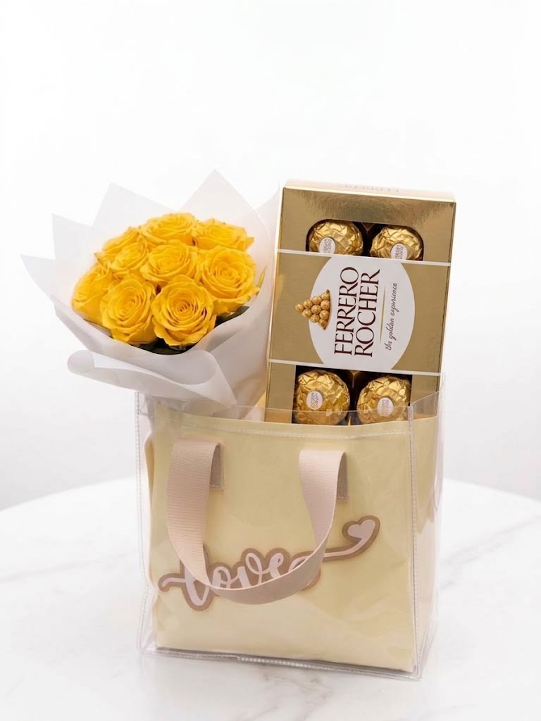 Flores amarillas con Ferrero en Guayaquil a domicilio. - Floreria DIFIORI Guayaquil