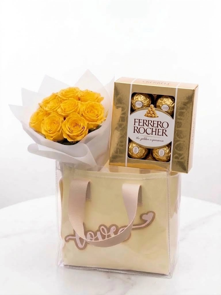 Flores amarillas con Ferrero en Guayaquil a domicilio. - Floreria DIFIORI Guayaquil