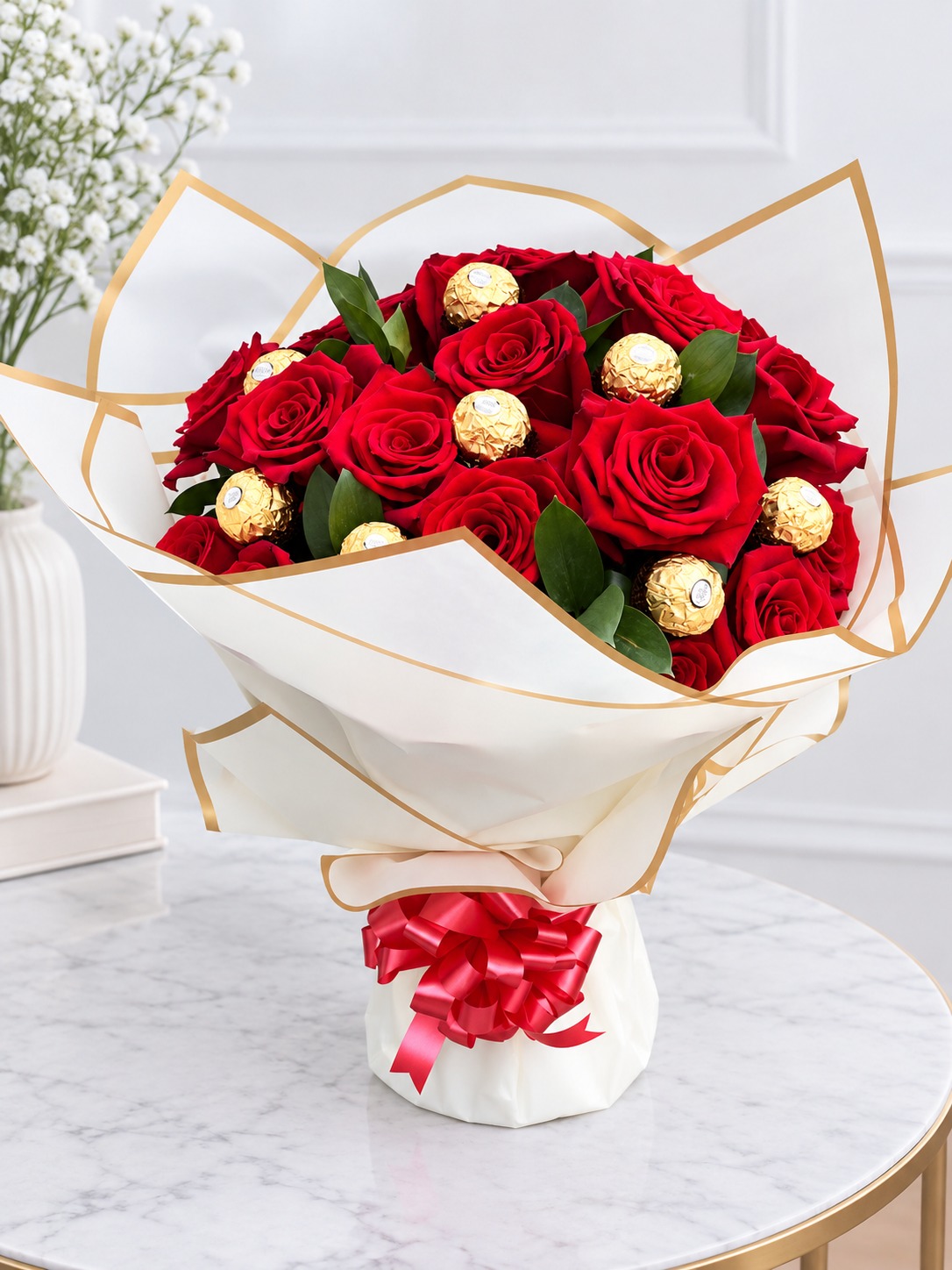 Ramo de rosas rojas y chocolates para aniversario en Guayaquil - Floreria DIFIORI Guayaquil