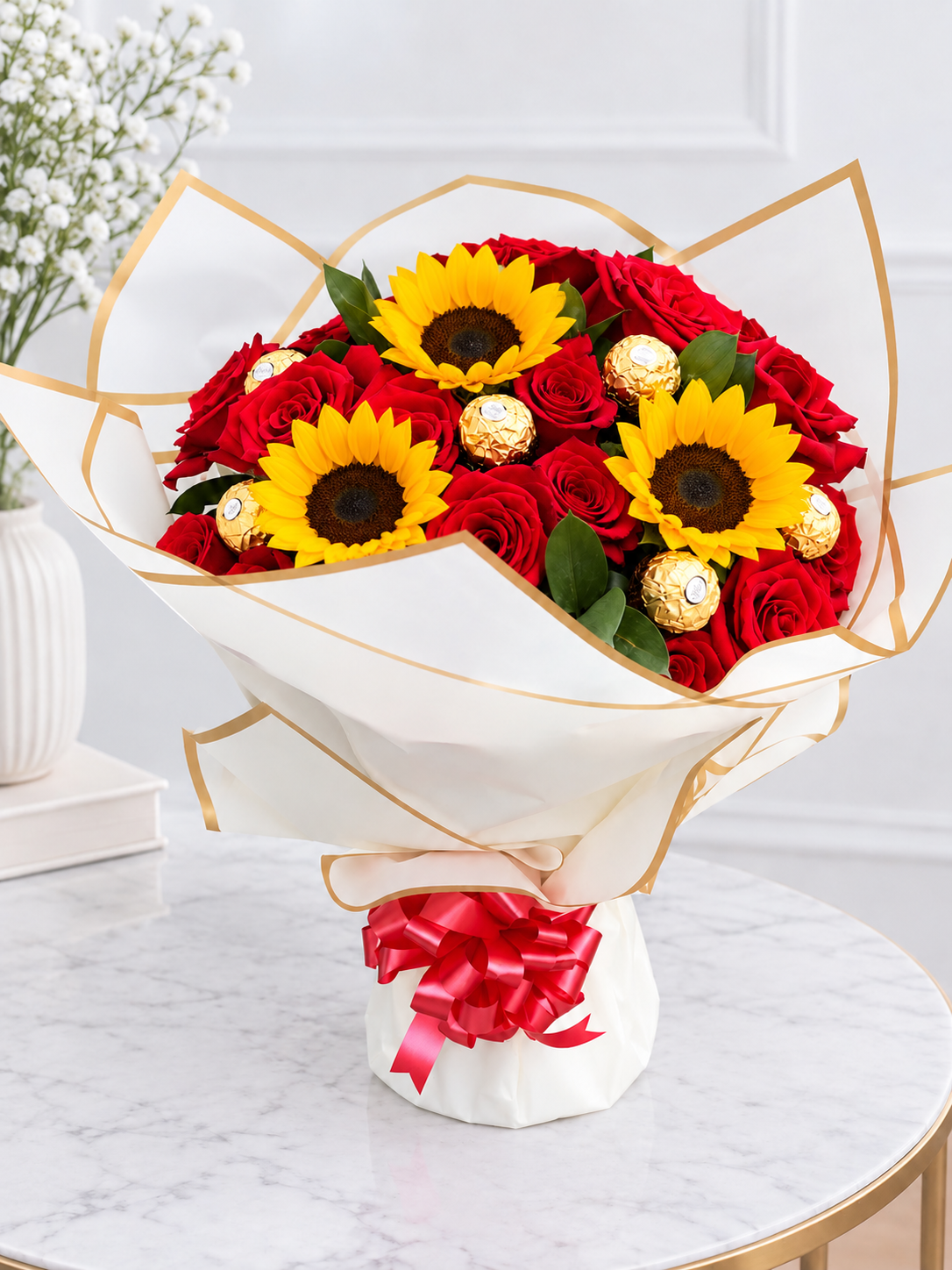 Ramo de flores con girasoles y rosas en Guayaquil - Floreria DIFIORI Guayaquil