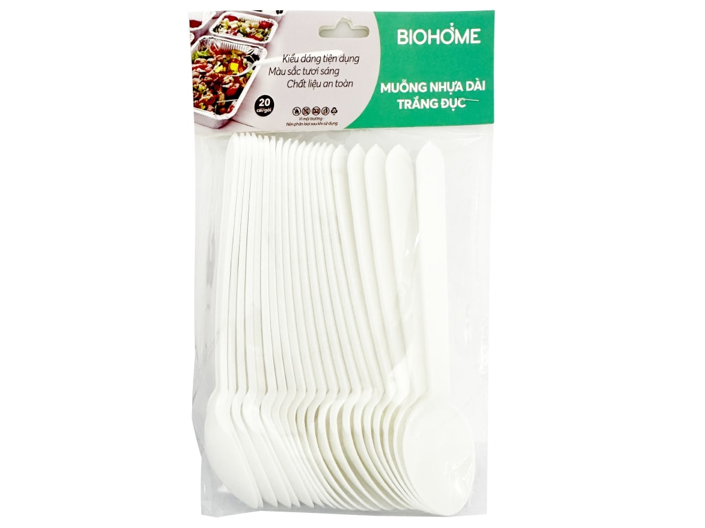 20 cái muỗng dài nhựa trắng đục Biohome