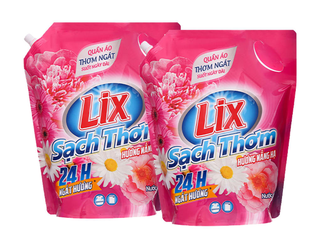 2 túi nước giặt Lix sạch thơm hương nắng hạ 3.2kg