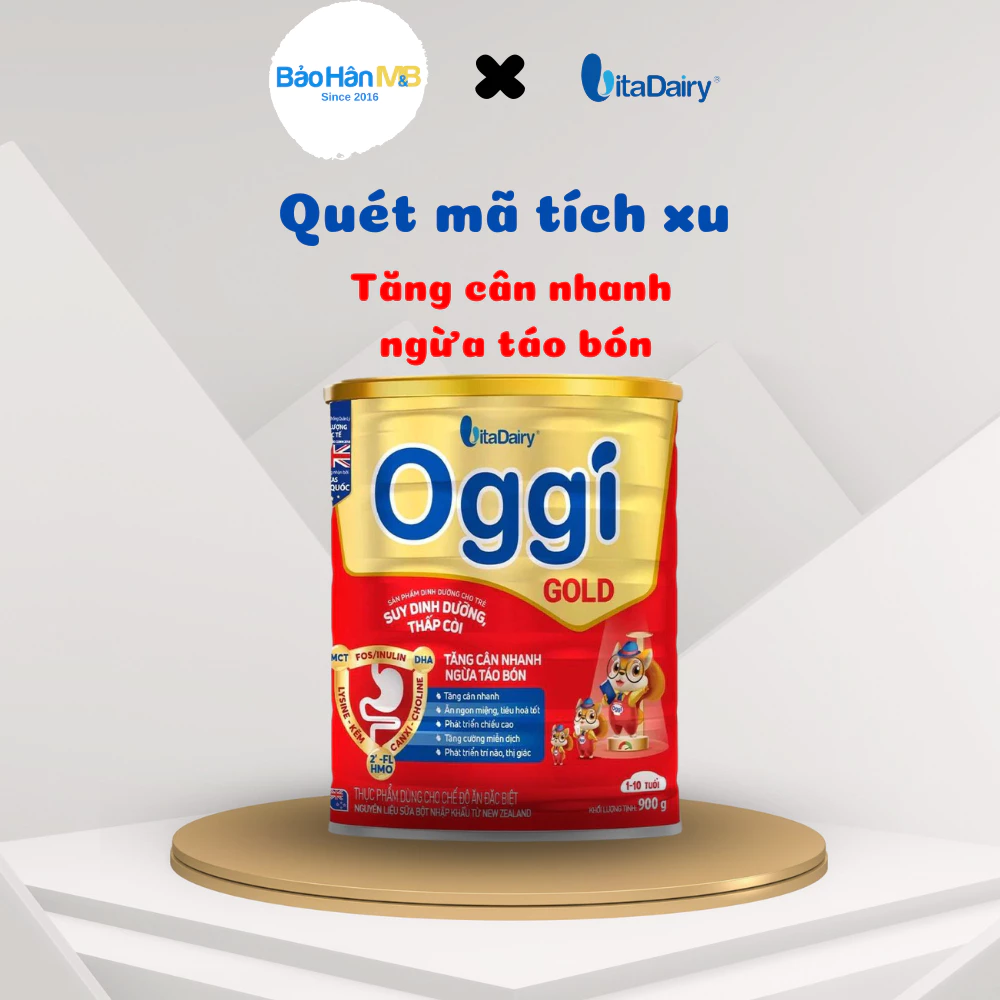 Sữa Bột Oggi Gold Vitadairy - Lon 900g - Tăng cân nhanh, ngừa táo bón