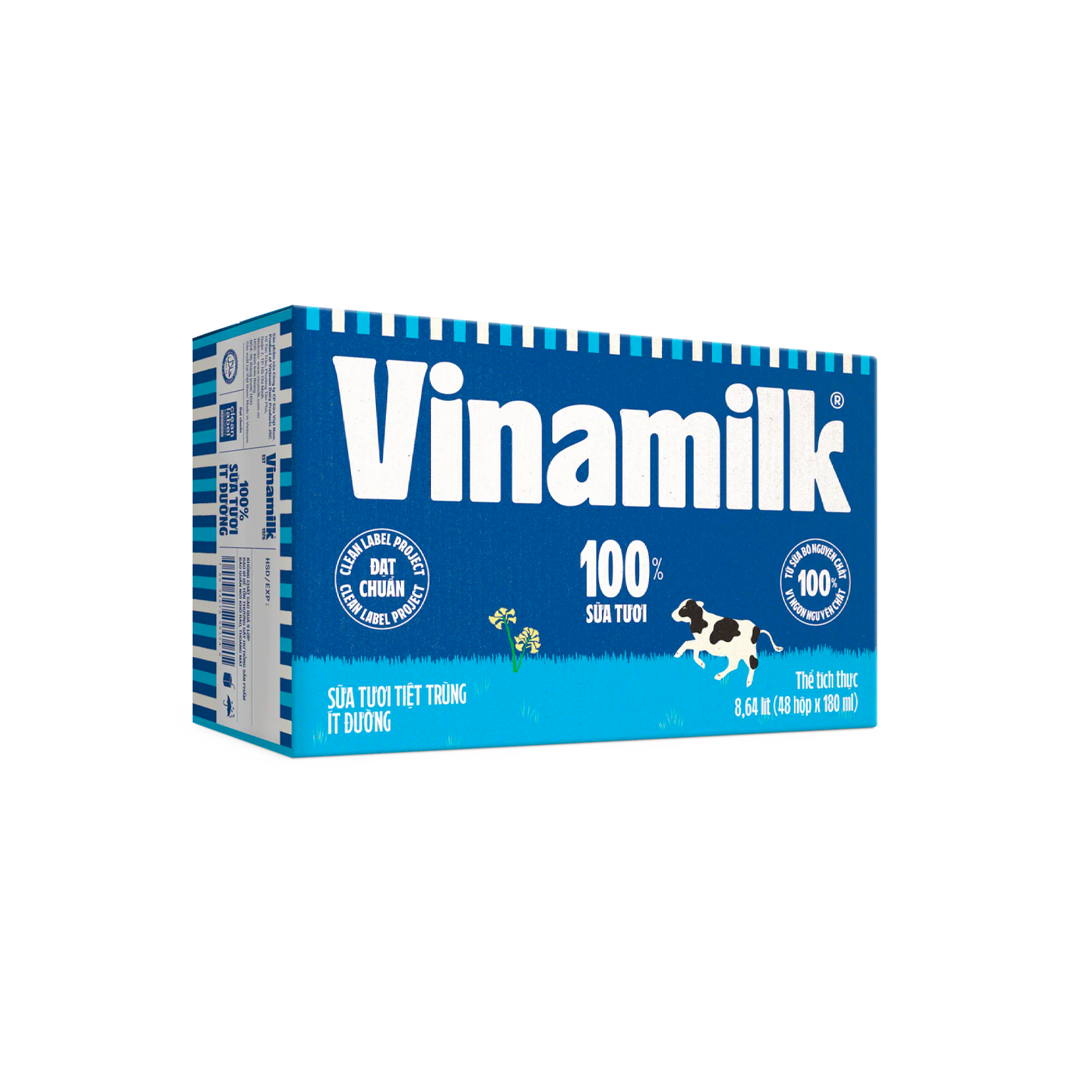 Sữa tươi 100% tiệt trùng Vinamilk - Thùng 48 hộp 180ml ít đường