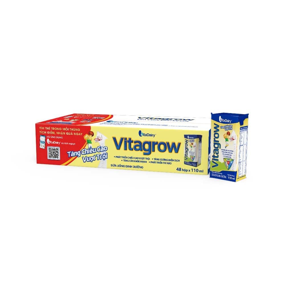Sữa pha sẵn Vitagrow VitaDairy - Phát triển toàn diện - Thùng 48 hộp - 110ml