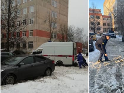 В Рыбинске машина скорой помощи застряла в не чищенном от снега дворе