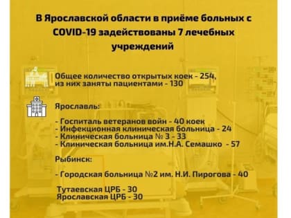 В больницах Ярославской области находятся 130 пациентов с коронавирусом