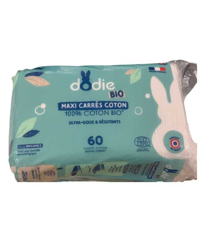 Maxi Carres Coton 3EN1 Siege Visage Mains 100% Coton Bio X60U Dodie