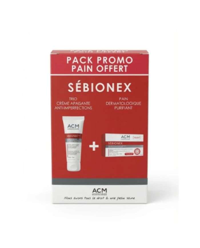 Offre Sebionex Trio Crème Apaisante Anti Imperfection 40 ml + Pain Dermatologique Purifiant Offert Acm