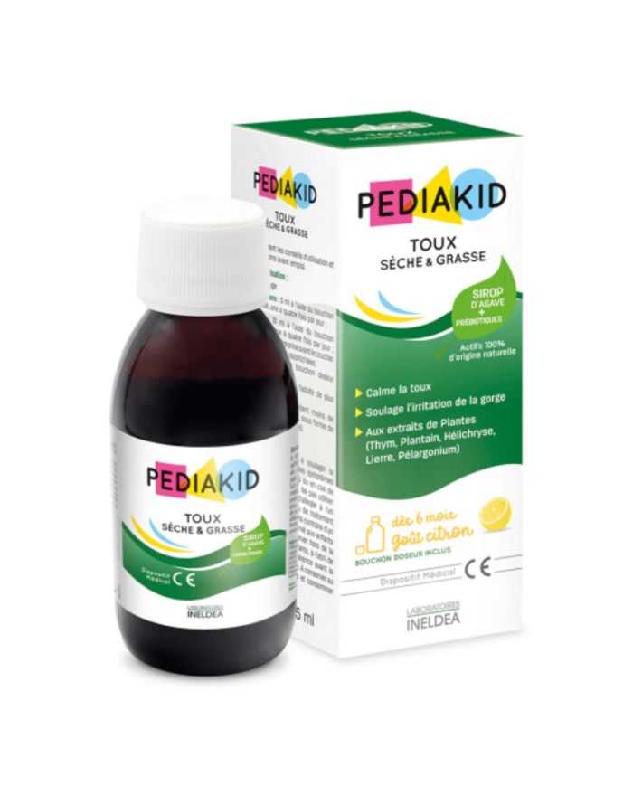 Sirop Toux Sèche et Grasse Goût Citron 125 ml Pediakid