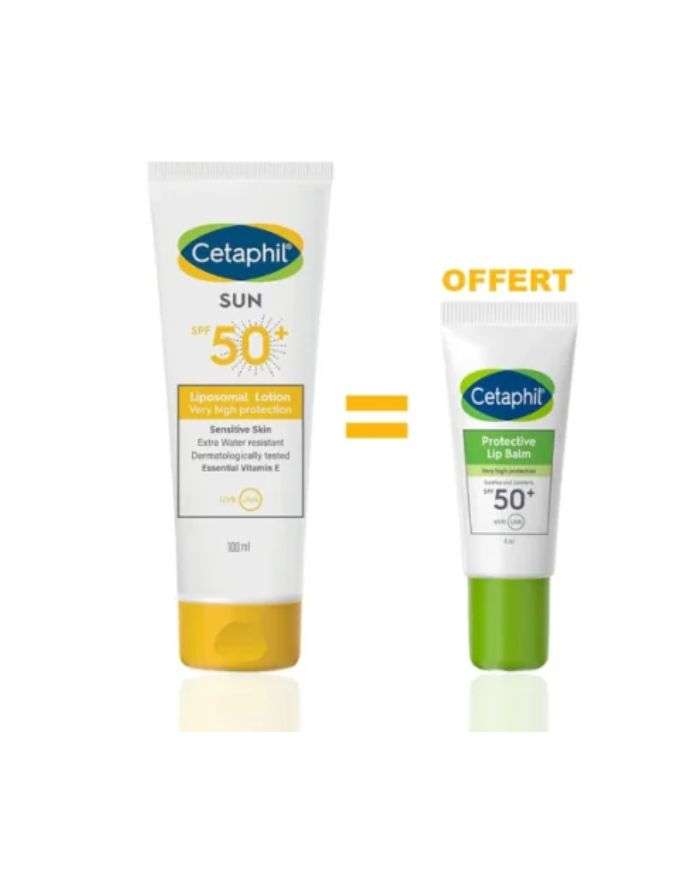 Offre Sun Liposomal Lotion 100 ml SPF 50+ Peaux Sensibles + Protective Baume à Lèvres 8 ml Offert Cetaphil