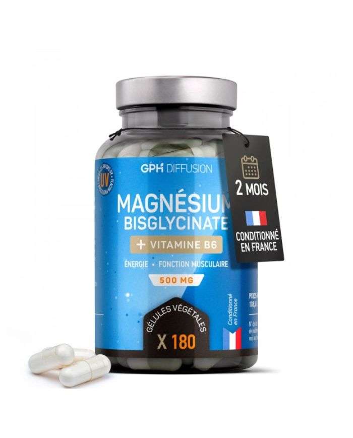 Gph Magnesium Bisglycinate + Vitamine B6 500 mg 180 Gélules Gph Diffusion