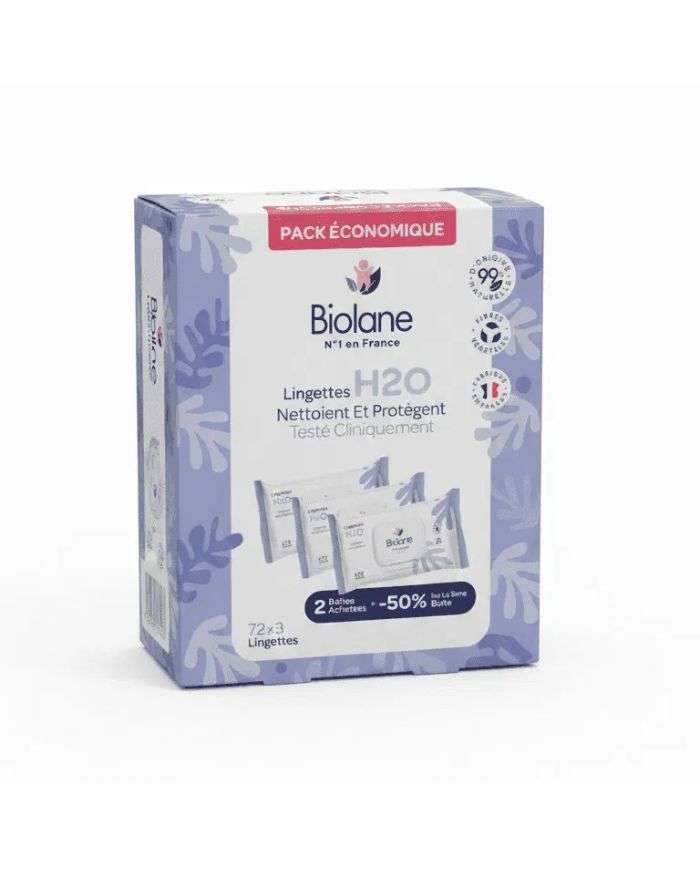 Lingettes H2O Pack Economique 72*3 Lingettes Biolane