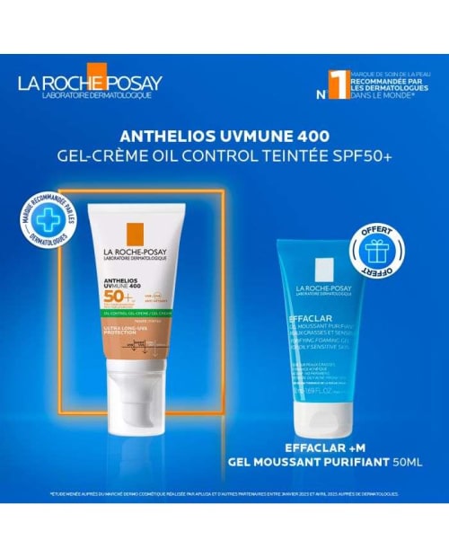Offre Anthelios Uvmune 400 Gel Crème Oil Control Teinte SPF 50 + Gel Moussant 50 ml Offert La Roche-Posay