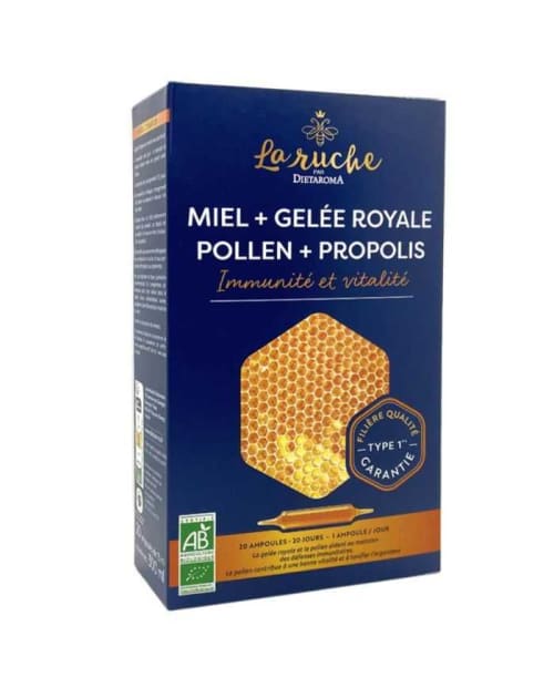 La Ruche Miel + Gelee Royale + Pollen + Propolis 20 Ampoules Dietaroma