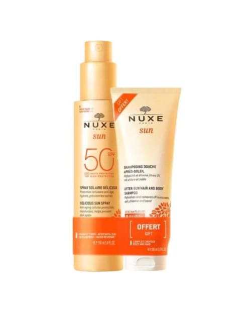 Offre Sun Spray Solaire Delicieux 150 ml SPF 50+ Shampoing Douche Après Soleil 100 ml Nuxe