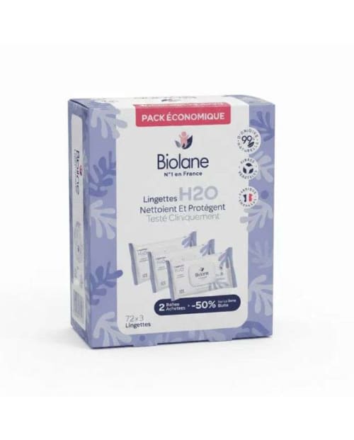 Lingettes H2O Pack Economique 72*3 Lingettes Biolane