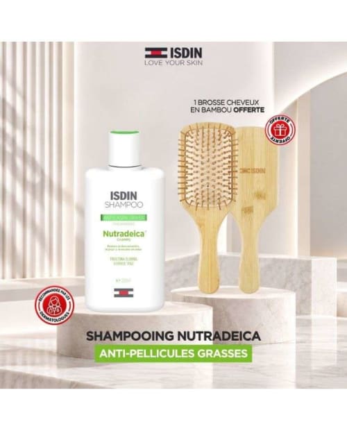 Offre Nutradeica Shampoing Pellicule Grasse 200 ml + Brosse en Bambou Offerte ISDIN
