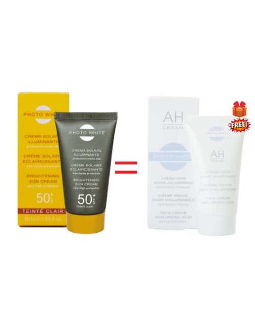 Offre Crème Solaire Teintée Claire Eclairicissante SPF 50+ 50 ml + Crème Visage Acide Hyaluronique 50 ml Offerte Photo White